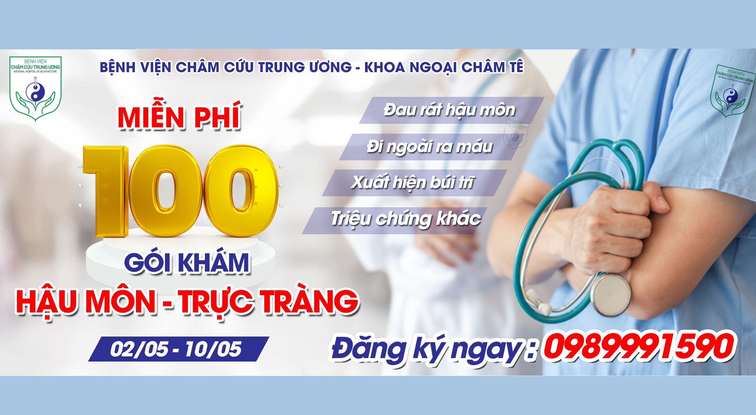 TẶNG 100 GÓI KHÁM HẬU MÔN TRỰC TRÀNG, TRĨ MIỄN PHÍ CHO BÀ CON