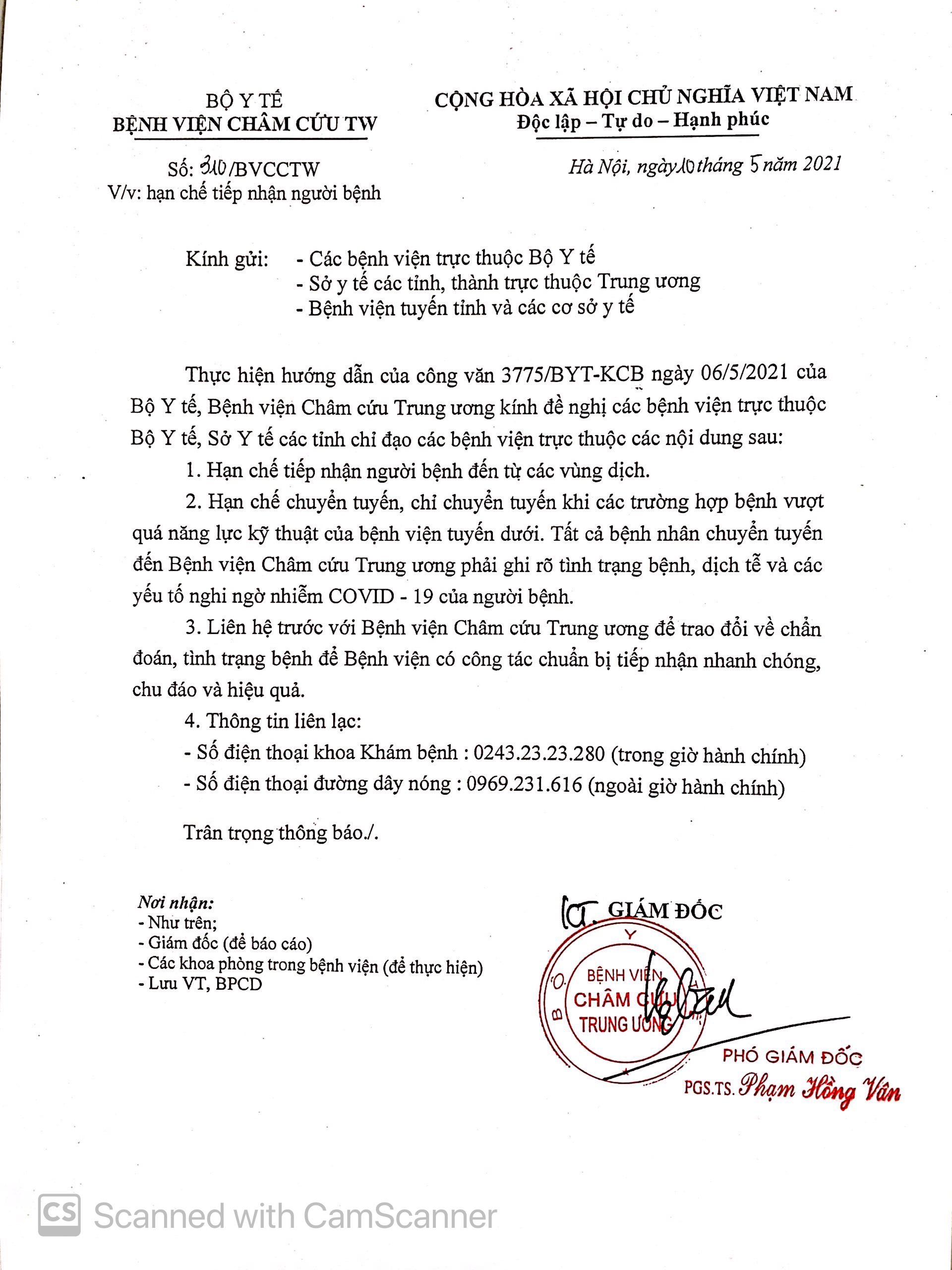 Bệnh viện Châm cứu Trung ương thông báo về việc khám - chữa bệnh, nhập viện điều trị, chuyển tuyến kể từ ngày 11/5/2021