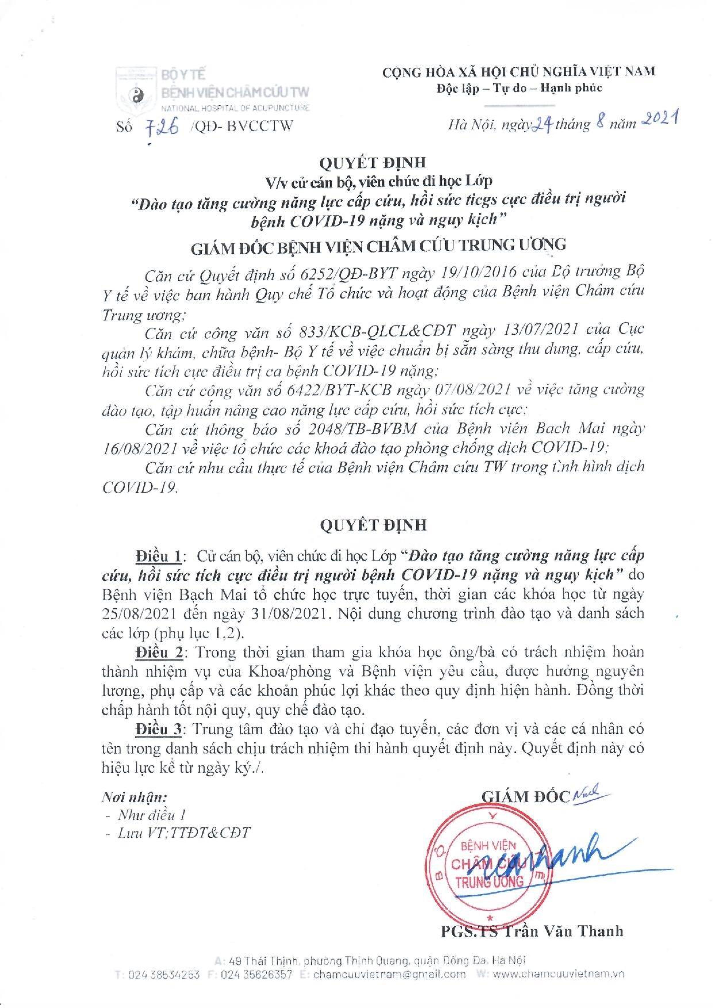 Đào tạo tăng cường năng lực cấp cứu, hồi sức tích cực điều trị người bệnh Covid 19 nặng và nguy kịch