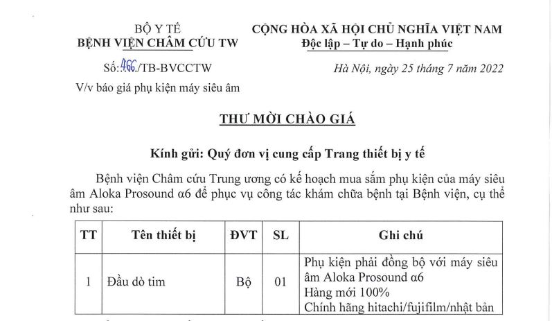 THƯ MỜI CHÀO GIÁ