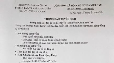 THÔNG BÁO TUYỂN SINH - BỆNH VIỆN CHÂM CỨU TRUNG ƯƠNG